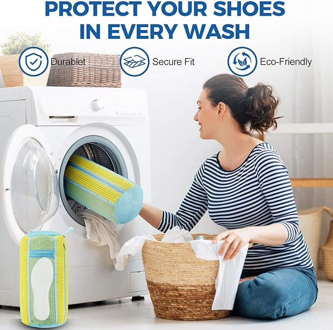 Shoe Washing Machine Bag, Laundry Shoe Bag with Side External Network for Washer and Dryer Reusable Shoe Cleaning Bag for Sneaker Tennis Unstain Cleaner Kit (2pc-yellow)