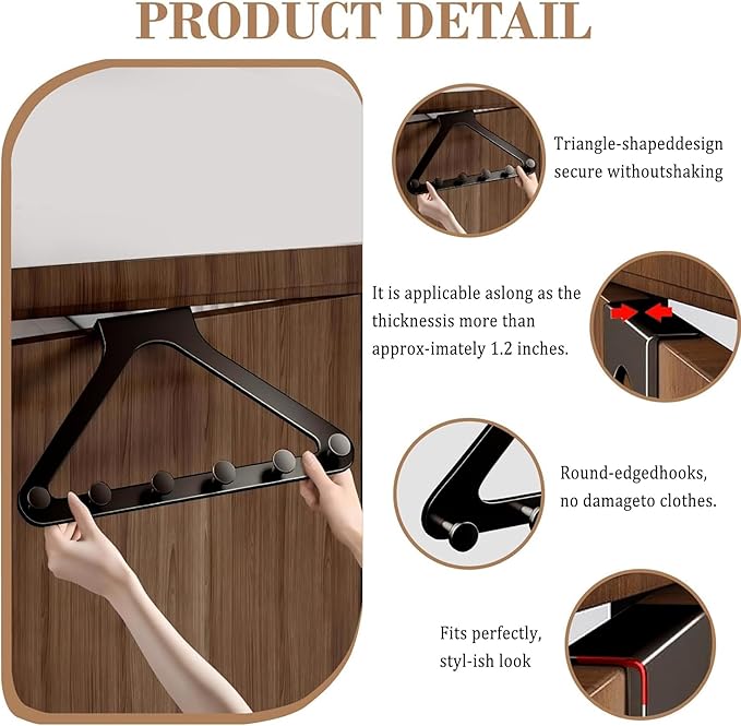 Black Door Hook Metal Material Integrated Triangle 6 Hooks for Hanging Clothes, Hats, Hangers, Wallets, Towels, Keys on The Door