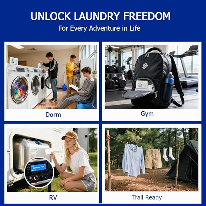 Fragrance-Free Laundry Sheets - Ultra-Concentrated Travel Detergent in Compact Storage Box, 5-Second Dissolve, 2X Stain Removal, HE-Safe, TSA Approved Detergent Sheets - 3 Pack / 96 Loads