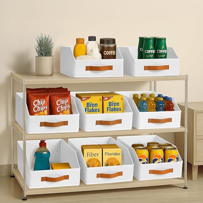 Fabric Storage Bins for Organizing - 10 Pack Large Trapezoid Collapsible Storage Bins with Front Handle, Closet Organizers and Storage for Bedroom, Home Shelves, Small Spaces, White