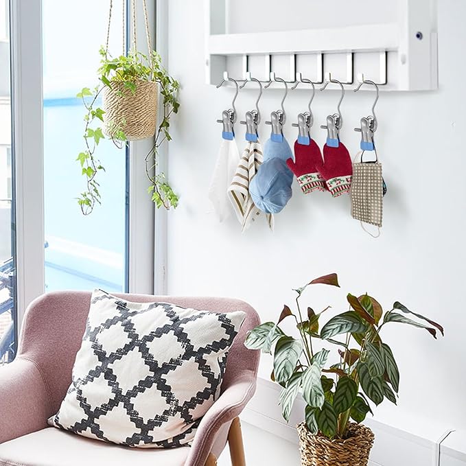 100PCS Space-Saving Clothespin Hat Pants Storage Hanging Travel Hook,Portable 360° Rotating Stainless Steel Hanging Hook Clips Towel Clips,Laundry Hooks Hanging Clips with Clips for Home and Travel