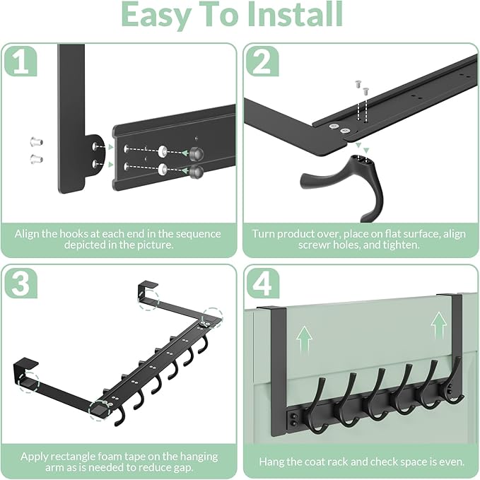 Over The Door Hooks with 6 Hooks for Hanging-Space-Saving,Over The Door Hanger,Over The Door Towel Rack,Towel Hanger for Bathroom,Guaranteed Quality & Compressed Packaging (2, Black-Unassembled)