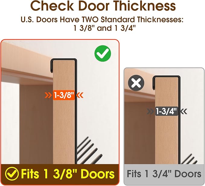 Over The Door Hooks Hanger with 7" Arms for Hanging Heavy Coats, Towel, J7U, Perfectly Fits US Standard 1 3/8-inch Doors, Towel Rack Bathroom Organizer Holder, Rustproof, Matte Black