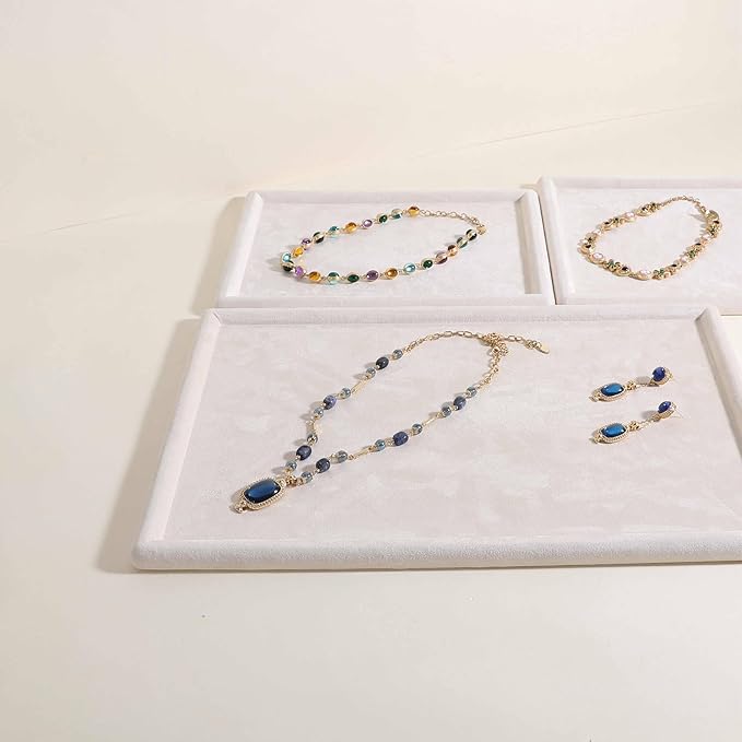 Rectangle Jewelry storage organizer plate, Velvet Jewerly display tray, Empty showcase tray for Necklace Bracelet Ring Earring【Beige-Medium, 11.8 x 8.7 in 】