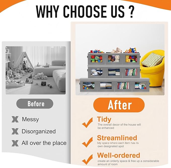 10 Pcs Fabric Storage Bins with Lid 14x10 Inch Stuffed Animal Storage Boxes with Window Handle Collapsible Cube Organizer Basket for Shelves Closet Bedroom Office Clothes Books (Dark Gray)