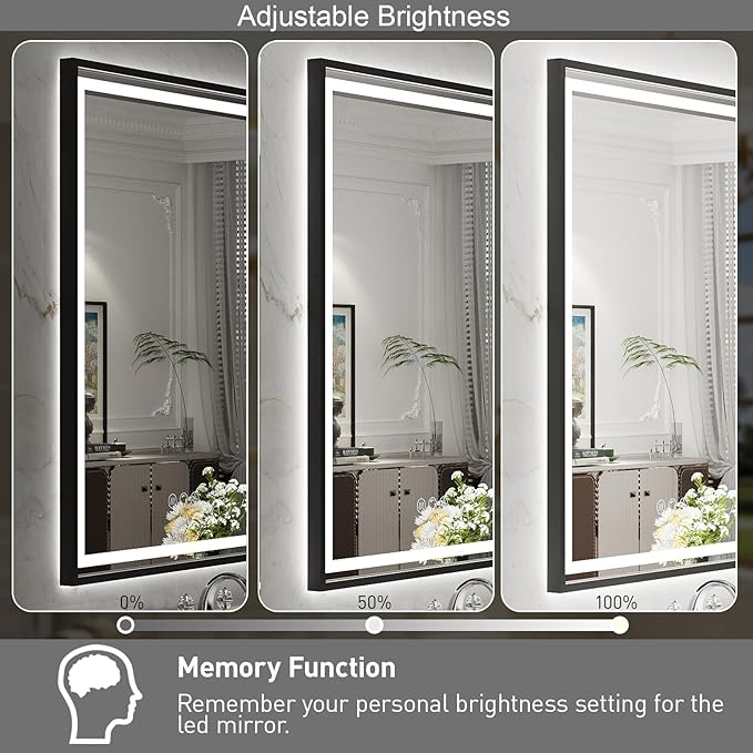 28X36 Inch Framed LED Lighted Bathroom Mirror,Backlit and Front Wall Mounted Black Metal Vanity Mirrors with Lights,Double LED Dimmable Illuminated & 3 Colors Temperature Anti-Fog Mirror