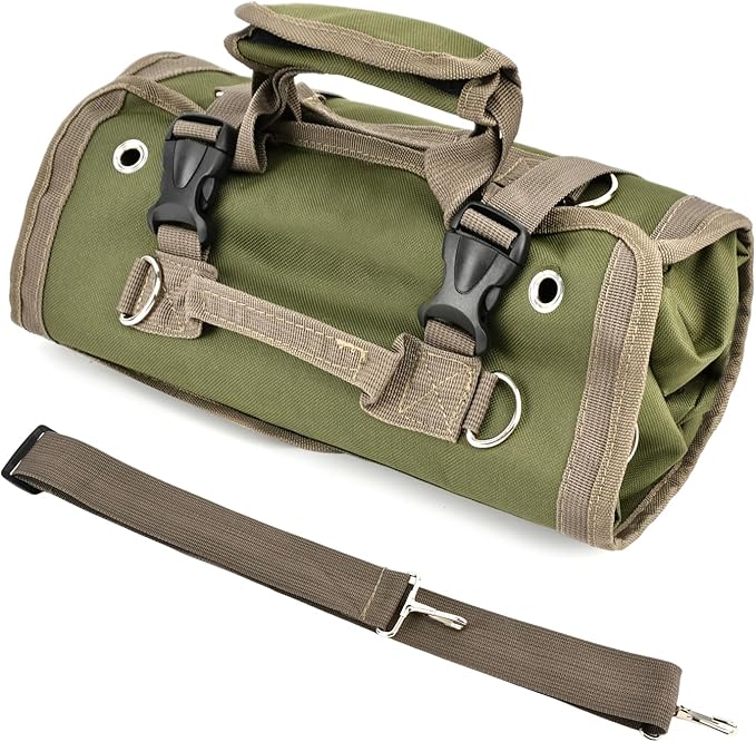 Roll-Up Tool Bag Heavy-Duty Waterproof - 4 Compartments & 2 Detachable Pouches | Compact Tool Organizer for Mechanics, RV & Motorcycle Storage, Handyman & Electricians (Green, Large)
