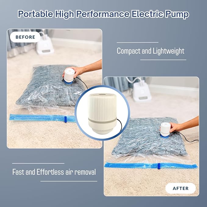 12 Pack Vacuum Storage Bags with Electric Pump, Compression Space Saver for Comforters, Bedding, Blanket Storage, Vacuum Seal Bags for Clothing, Luggage and Closet Organizer,