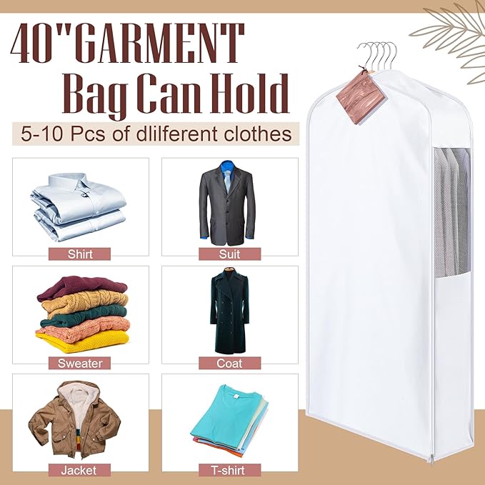 2 Sets 40'' x 24'' x 10'' Short Cotton Garment Bags for Hanging Clothes and Storage, 8 Cedar Blocks for Fresh Smell and Moth Protection, Breathable Covers for Closet Suits Fur Coats Sweaters