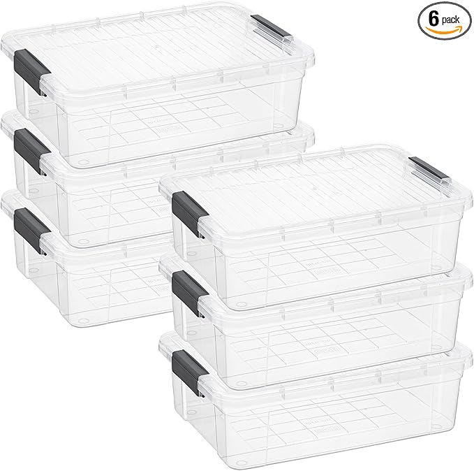 Superio Clear Storage Boxes with Lids, 13.7 Quart Plastic Container Bins for Organizing, Stackable Crates, BPA Free, Non Toxic, Odor Free, Organizers for Home, Office and Dorm, 6 Pack