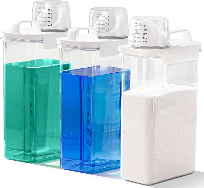 [3 Pack] Liquid Laundry Detergent Dispenser For Laundry Room Organization And Storage, 78oz Large Capacity Laundry Soap Containers With 12 Removable Labels, BPA Free & PET Plastic Clear