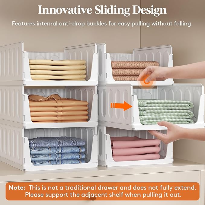 Lifewit Stackable Closet Organizers and Storage Basket for Clothes, Plastic Sweater Storage Bins for Wardrobe, Multifunctional Pants Organizer for RV, Pantry, Bathroom, Kitchen, Dorm, 24L, 4 Pack