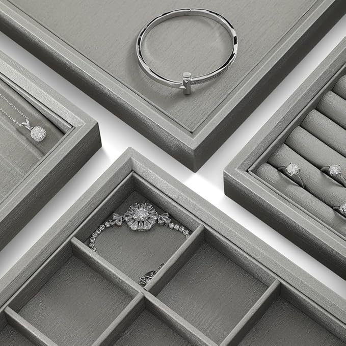 Jewelry Trays, Leather Tray,Luxury Grey Stackable Jewelry Trays For Bracelet,Pendants,Premium Jewelry Trays For Drawers, Gray