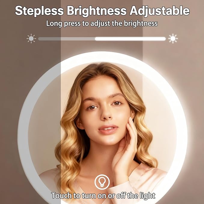 Rechargeable LED Makeup Mirror with Lights, 10X Magnifying Mirror, Touch Control 3 Color Modes, 360° Rotation & Height Adjustable Make Up Mirror with Lights