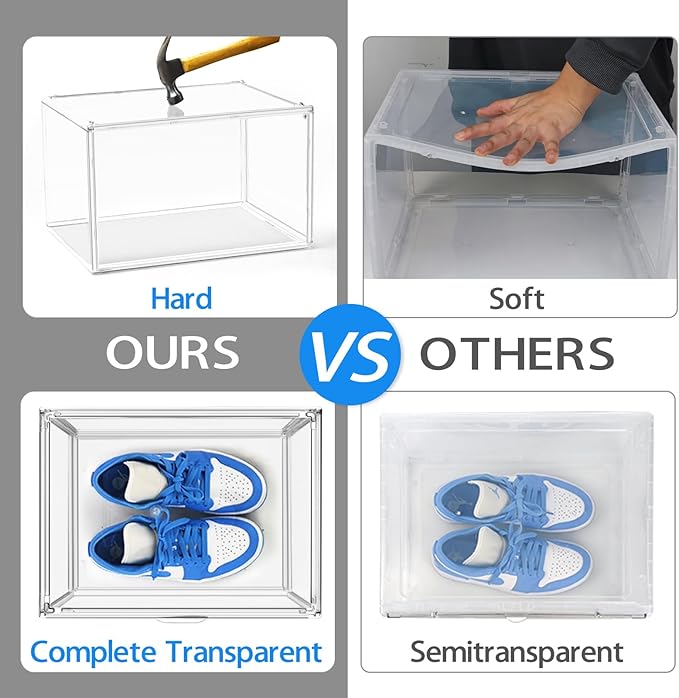 10 Pack Acrylic Shoe Display Case, Size 12 Sneaker Storage Box Stackable Shoe Containers with Magnetic Lid, Clear Shoe Storage Cabinet for Entryway, Closet, Underbed,Hallway, Bathroom, Balcony