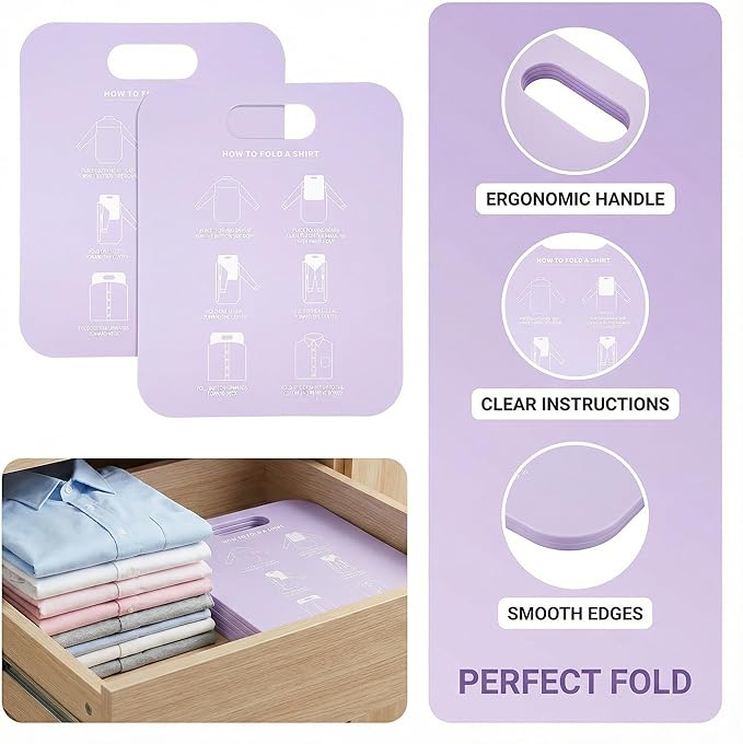 2 Pcs Shirt Folding Board, Portable Clothes Folder Plastic Laundry folders for Travel Adult White