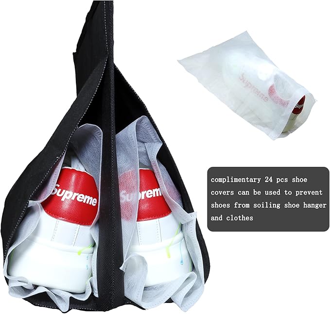 2 Pack 12 Large Pockets Hanging Shoe Organizer for Closet with Roating Hanger for Storage Mens Shoes,Kids Clothes,Also can used as Travel shoe rack hanging,Black