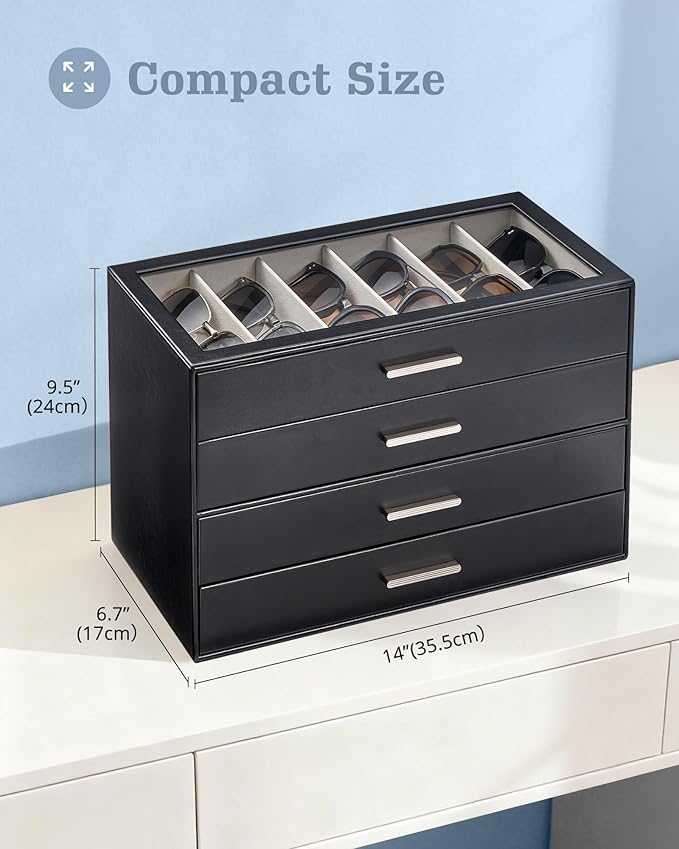 Lolalet Beige Sunglasses Storage Box for Women, Eyewear Eye Glass Organizer with Clear Top Lid Display Holder Case