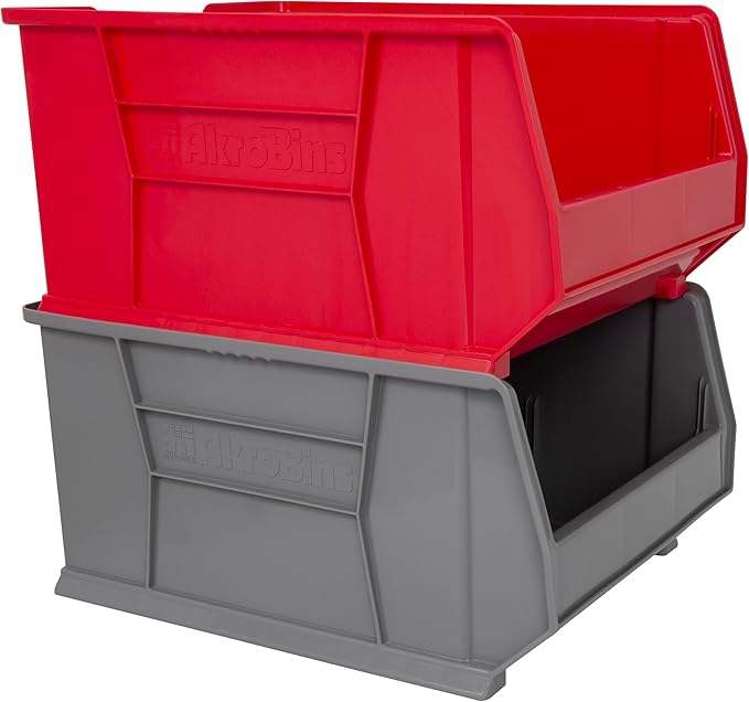 Akro-Mils 30289 Super-Size AkroBins Plastic Storage Bins, Space-Saving Stackable Bins for Garage, Classroom, Warehouse Organization, 24-Inch L x 18-Inch W x 12-Inch H, Grey, 1-Pack