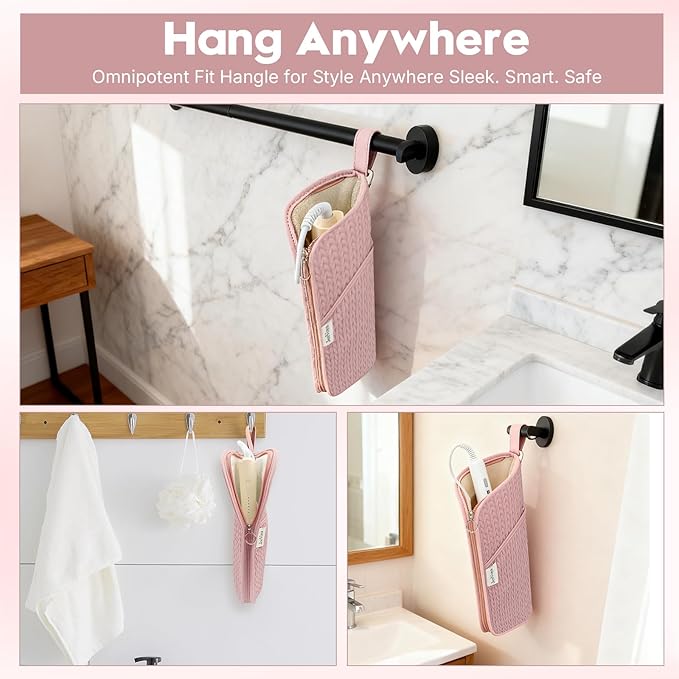 Hair Tools Organizer Bag Heat Resistant Mat Case Hot Tools Travel Bag Portable Flat Iron Pouch Case for Hair Straighteners, Curling Irons, Flat Irons and Hot Styling Tools (Pink)