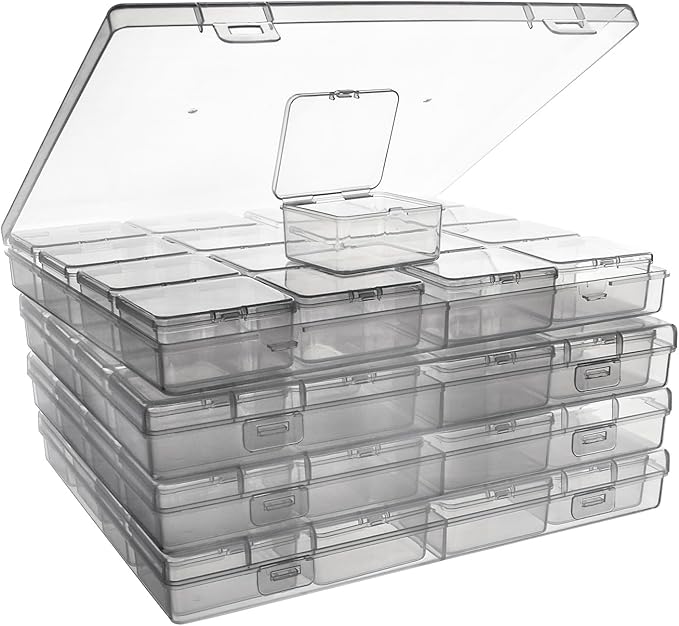 ZIIYAN Bead Storage Containers - 64 Clear Plastic Bead Organizer Boxes with Hinged Lid, Craft Organizers and Storage for Diamond Painting Art, Small Parts, Jewelry Charms