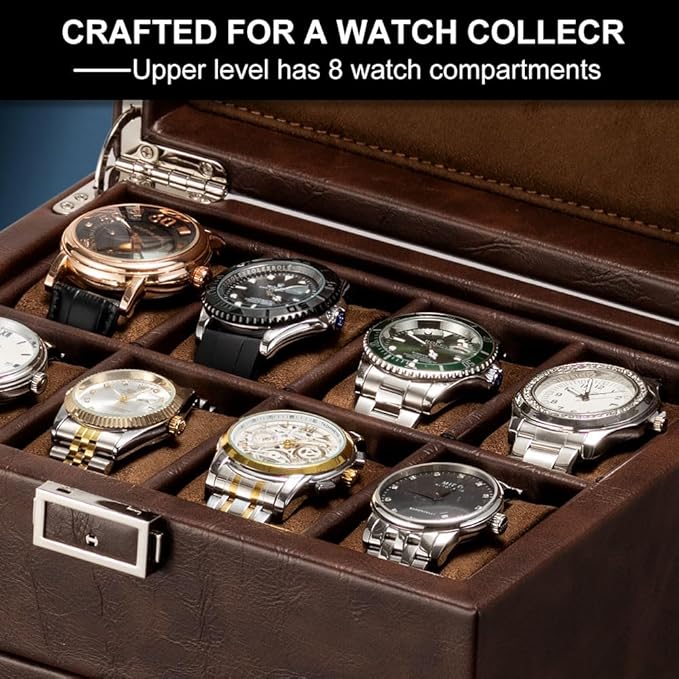 Automatic Watch Winder,Double Watch Winder and 8 Extra Storage Display Box with LED Light,Japanese Quiet Motor,Adjustable Watch Pillows,AC Adapter,Father’s Day Gift for Men