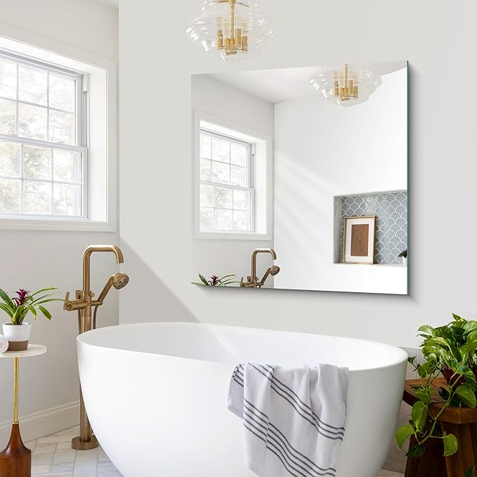 CILIBER Frameless Mirror, 42x42 inch Square Bathroom Mirrors for Wall, Upgraded Shatterproof Vanity Mirror Over Sink with Polished Edge for Bathroom,Bedroom,Living Room and Entryway