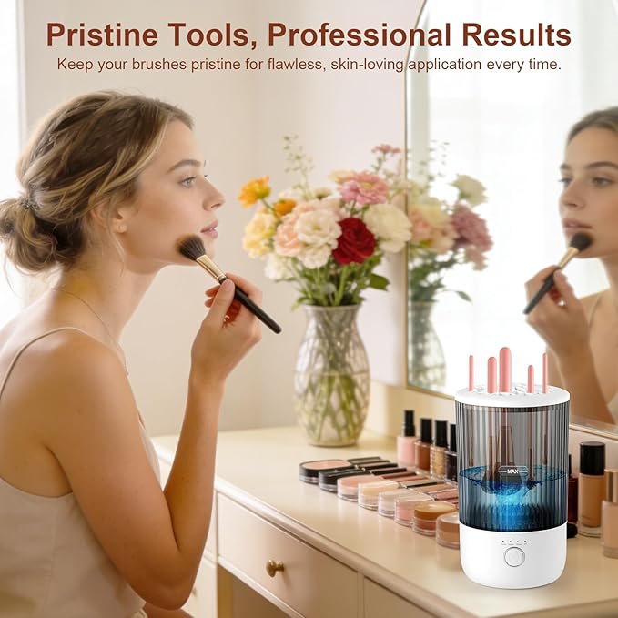 Electric Makeup Brush Cleaner, 6500RPM Automatic Makeup Brush Cleaner Machine, Portable Design with 1800mAh Rechargeable Battery for All Brush Sizes, Perfect Gift for Makeup Lovers