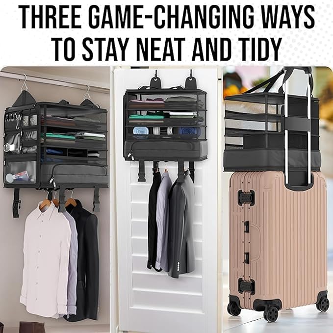 Voyaj Hanging Suitcase Organizer for Travel - Carry on Closet Suitcase, Hanging Luggage Organizers, Travel Organizer - Easily Fits Carry On Luggage for Wrinkle Free Packing