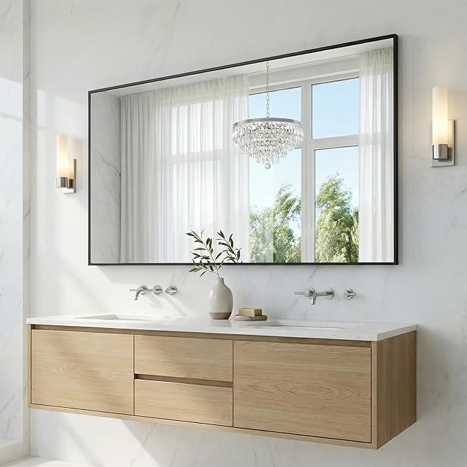 55"x30" Black Bathroom Mirror, Metal Framed Vanity Mirror for Wall, Full Length Body Mirror for Bedroom & Closet, Modern Farmhouse Decor, Flush Mount