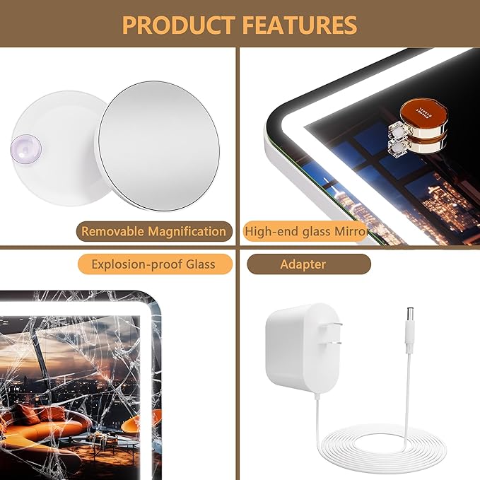 Hasipu Vanity Mirror with Lights, 41.3" x 30" LED Makeup Mirror, Lighted Makeup Mirror with Dimmable 3 Modes, Touch Screen Control Vanity Mirror Round White