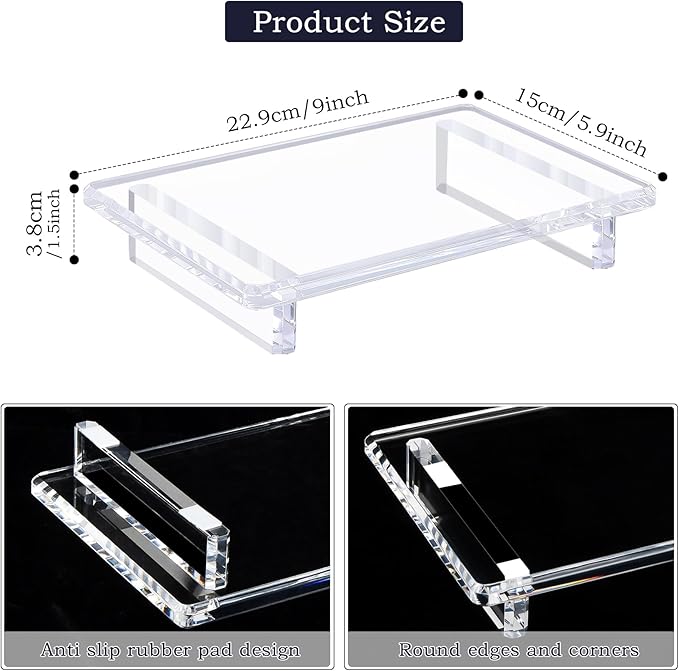 Acrylic Bathroom Counter Tray : 2-Pack Clear Acrylic Sink&Countertop Pedestal Tray Set – Multi-Purpose Waterproof Counter Organizer, Soap Holder & Plant Display Base (Large 9 x 5.9 x 1.5 inches)