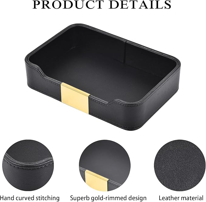 Leather Tray Desktop Storage,Luxury Nightstand Organizer Decorative Tray,for Entryway Table to Hold Jewelry Watch Cosmetics Keys Phone Wallet Home & Office Accessories,Black, 8.5L x 5.7W x 1.8H