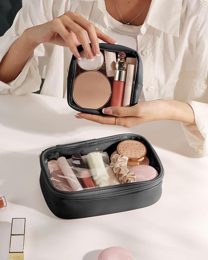 Pocmimut Pomimut Clear Makeup Bag,Mini Makeup Pouch Organizer Fit Carry-on Travel Essentials,TSA Approved Toiletry Bag Clear Cosmetic Bags for Women Men,Black