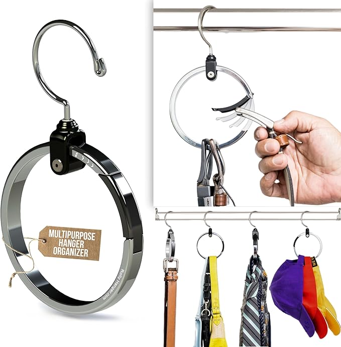 Multipurpose Closet Hangers, 25 Tie Belt Hanger for Closet, Great Space Saving Belt Organizer for Wardrobe, Ideal for Storing Belts, Ties, Scarfs, Baseball Hats, Purses & More, 1 Pack