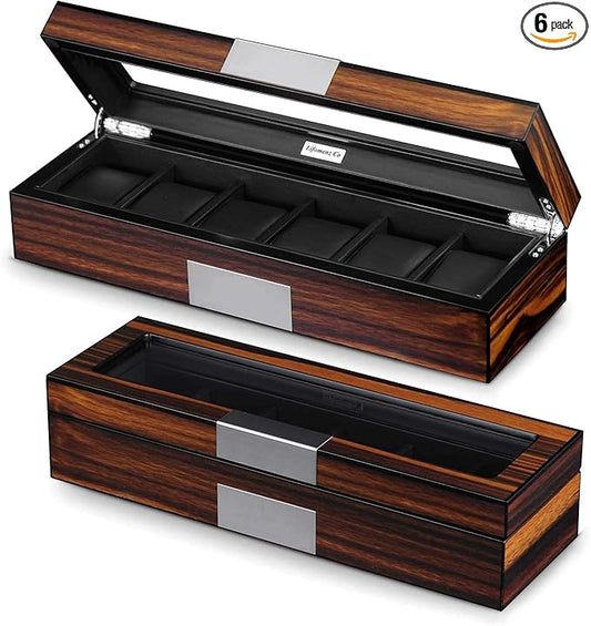 6 Watch Box Organizer - Large Wooden Watch Storage Box Display Case