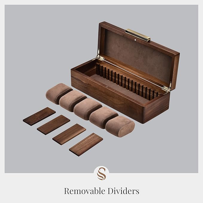 Shanik Wooden Watch Box for Men – 5 Slot Storage Case with Velvet Pillows, Natural Acacia Wood Organizer for Large Watches, Luxury Gift for Him