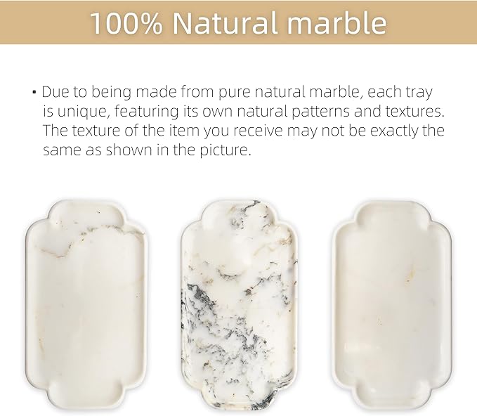 Marmor Real Natural Marble Bathroom Tray for Perfume, Candles, Jewelry Stone Vanity, Bathroom & Kitchen Counter Organizer and Home Decor (Calacatta Gold Marble Lace Long Plate)