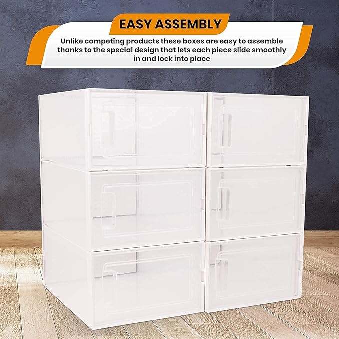 Boxy Concepts Plastic Hat Organizer - 6-Pack, 13" x 5.5" x 9" - Easy Assembly Hat Organizer for Wall - Stackable Transparent Baseball Cap Storage - Space-Saving Cap Holder for Closet