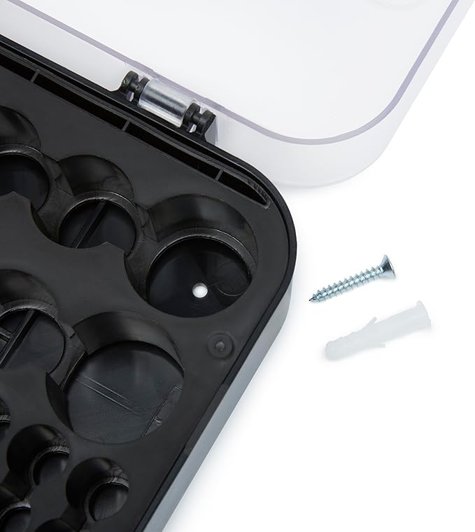 Amazon Basics Battery Organizer with Tester, Wall-Mounted Design, Handle Holds 110 Batteries,9.37 x 11.69 x 2.91 inches Clear/Black