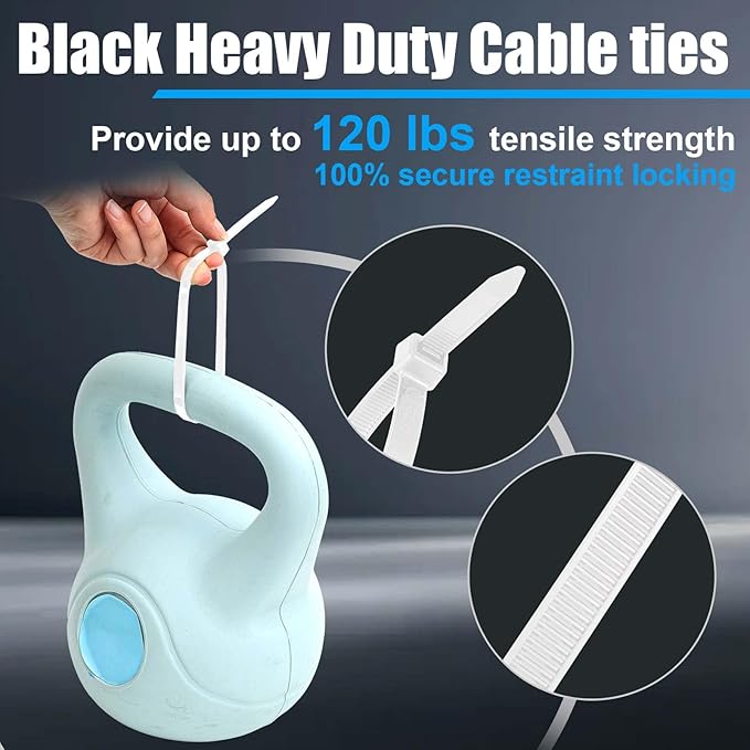 500 Pcs 12 Inch Zip Ties Heavy Duty 120 Lbs Tensile Strength White Nylon Wire Cable Ties Bulk for Indoor Outdoor