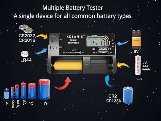 Battery Tester SL-049 - Professional Digital Battery Checker with LCD Display for Household AA, AAA, AAAA,C, D, 9V, CR123A,1.2V Rechargeable,Button Cells. Compact & Load-Tested Clarity