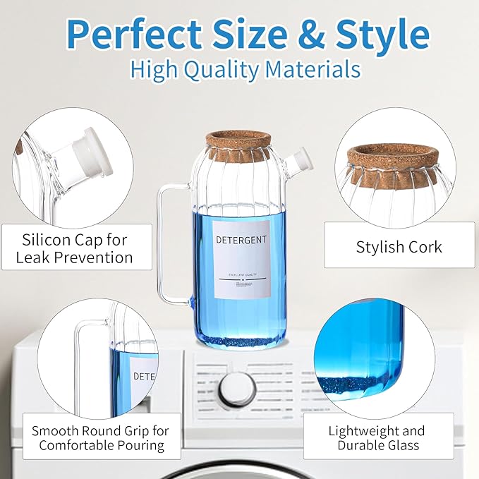60oz Fabric Softener Dispenser,Liquid Laundry Detergent Dispenser with Lables,Laundry Detergent Container