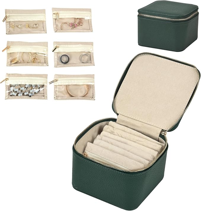 Small Travel Jewelry Box,Travel Jewelry Case with 6pcs Velvet Jewelry Pouches,Portable Jewelry Organizer Travel for Earring Bracelet Ring,Travel Jewelry Case Ideal for Travel & Home Organization