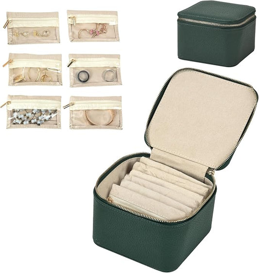Small Travel Jewelry Box,Travel Jewelry Case with 6pcs Velvet Jewelry Pouches,Portable Jewelry Organizer Travel for Earring Bracelet Ring,Travel Jewelry Case Ideal for Travel & Home Organization