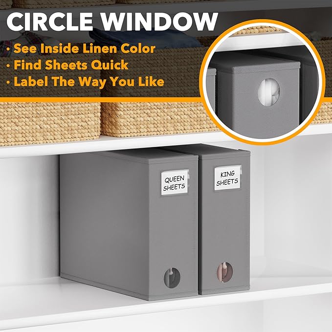 SpaceAid 2 Pack Bed Sheet Organizers and Storage, Foldable Sheet Organizer for Linen Closet, Sheets Set Folder Keeper with Window XL (Queen & King Size) Organizing Bedding Container, Gray