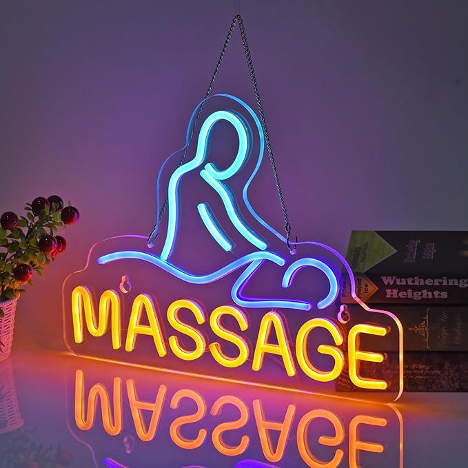 Massage Neon Sign for Wall Decor LED Light up Sign Massage Room Business Signage Spa Salon Wellness Center 16.1" x 11.8" Led Art Hanging Decorative Gifts