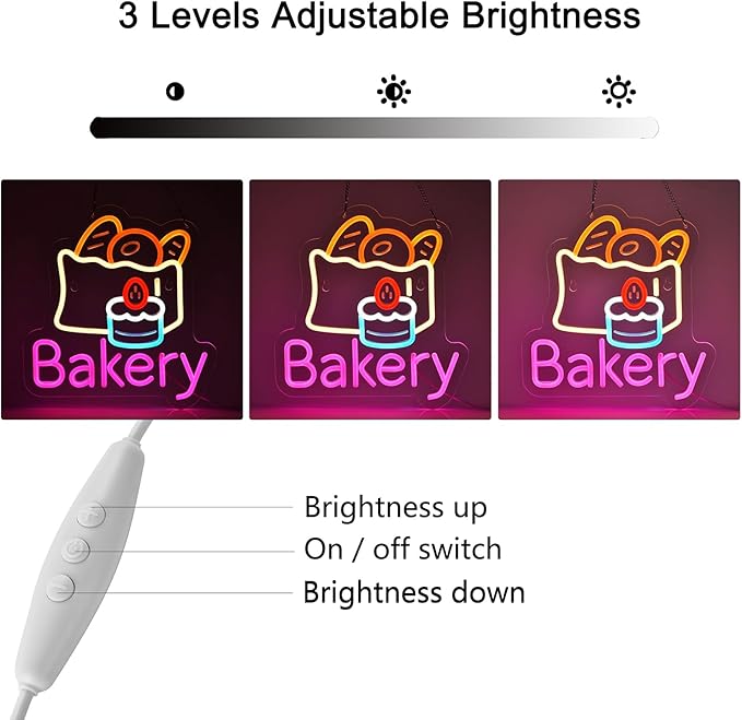 Bakery Neon Sign for Wall Decor LED Light up Sign Kitchen Baking Dessert Shop Restaurant Business Signage Cake Food Shop Cafe Birthday Party 12.6" x 11.8" Led Art Hanging Decorative Gifts