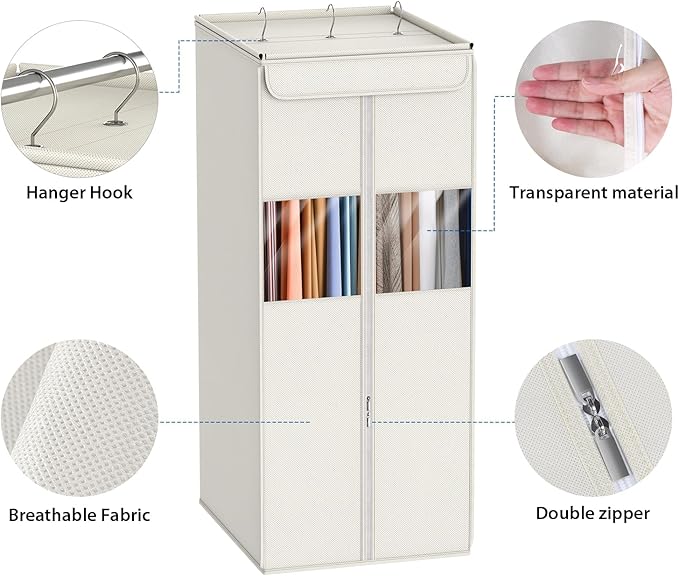 Zilink Garment Storage Bags for Hanging Clothes 40" Suit Garment Bag with Clear Window Space Saving Hanging Garment Bags for Suits, Shirts, Short Skirts, Beige