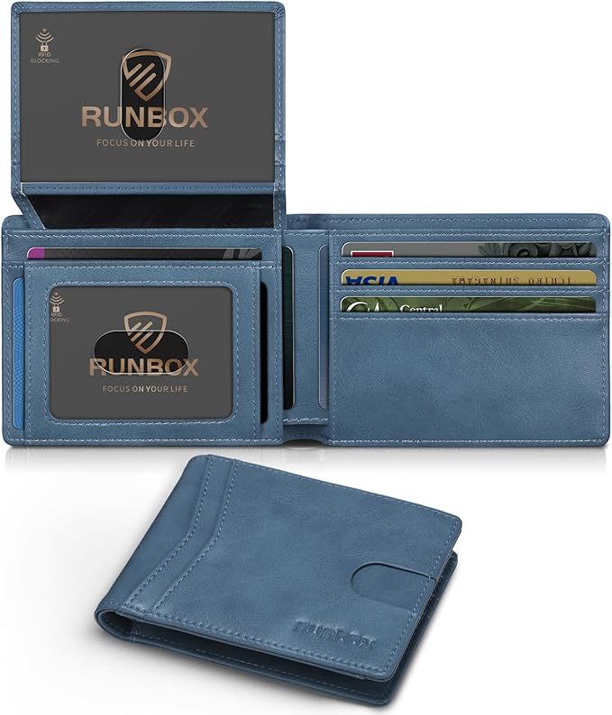 RUNBOX Wallet for Men Slim Rfid Leather 2 ID Window With Gift Box | Slim, Rfid, 2 ID Window, With Gift Box, Slim, Rfid